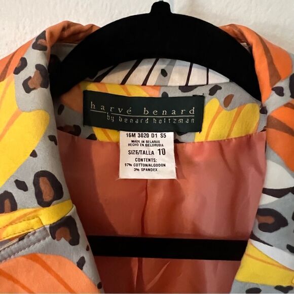 Harve Bernard Blazer Size 10 Floral Fall Colors Orange Yellow Fully Lined - Picture 3 of 6